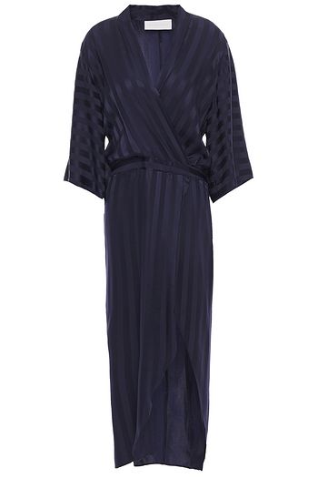 MICHELLE MASON Wrap-effect striped silk-satin jacquard midi dress