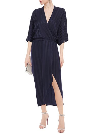 MICHELLE MASON Wrap-effect striped silk-satin jacquard midi dress