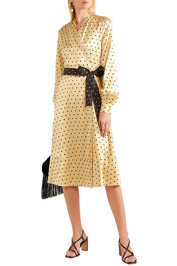 STINE GOYA Reflection polka-dot satin midi wrap dress