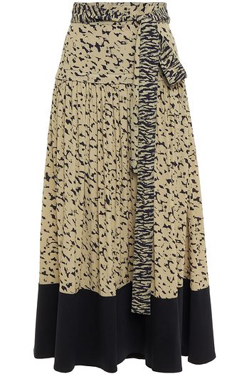 PROENZA SCHOULER Belted twill-paneled gathered printed crepe midi skirt