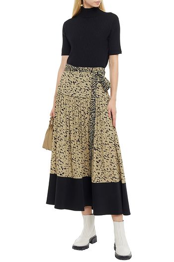 PROENZA SCHOULER Belted twill-paneled gathered printed crepe midi skirt