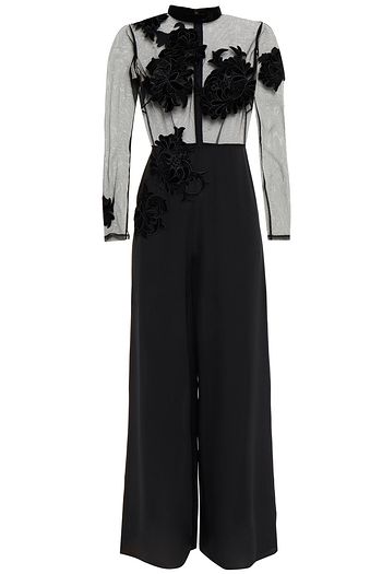 MYLA Park Lane appliquéd tulle and silk-satin jumpsuit