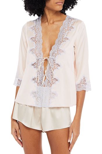 MYLA Lace-trimmed silk-blend satin pajama top