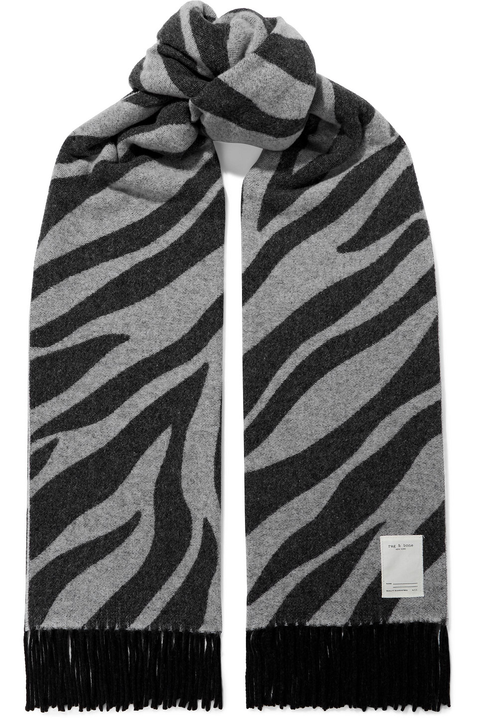 Woman Oversized Fringed Zebra-print Wool-blend Scarf