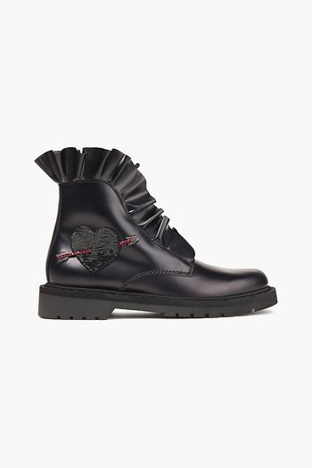 VALENTINO GARAVANI Verzierte Ankle Boots aus Glanzleder mit Rüschenbesatz