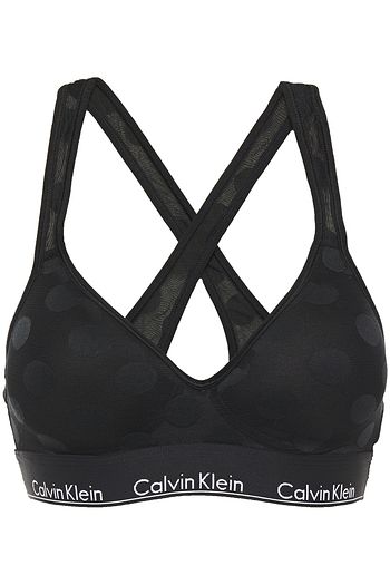 CALVIN KLEIN Jacquard-trimmed embroidered mesh bra