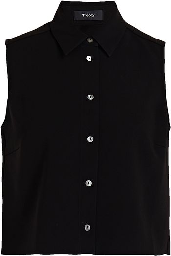 THEORY Cropped crepe de chine shirt