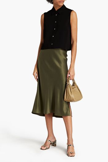 THEORY Cropped crepe de chine shirt