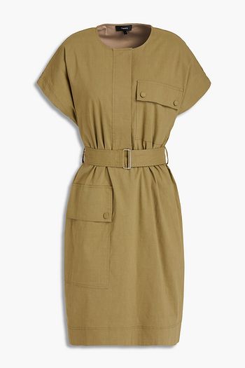 THEORY Belted slub linen-blend dress