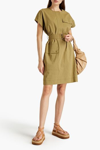 THEORY Belted slub linen-blend dress