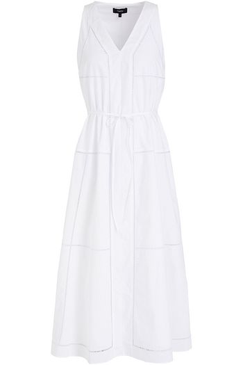 THEORY Belted lattice-trimmed cotton-poplin midi dress
