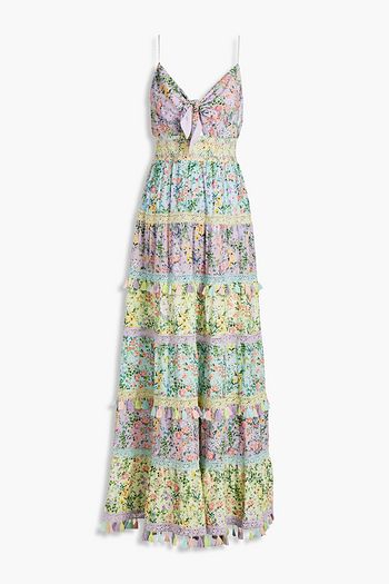 ALICE + OLIVIA Crochet-trimmed gathered floral-print crepe maxi dress