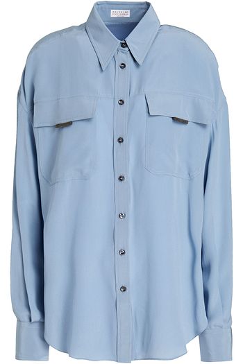 BRUNELLO CUCINELLI Bead-embellished silk crepe de chine shirt