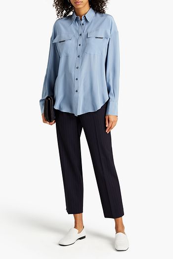 BRUNELLO CUCINELLI Bead-embellished silk crepe de chine shirt