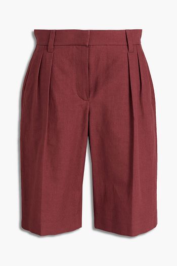 BRUNELLO CUCINELLI Pleated cotton and linen-blend piqué shorts