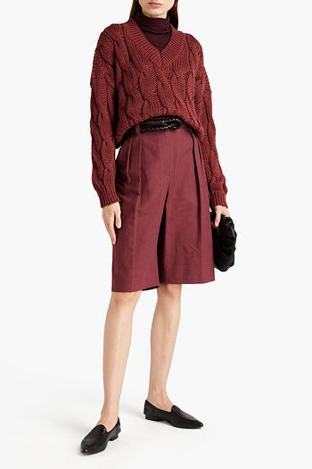 BRUNELLO CUCINELLI Pleated cotton and linen-blend piqué shorts