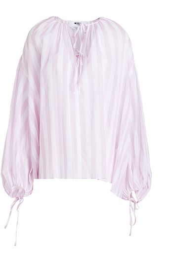 MSGM Oversized gathered striped cotton-gauze blouse