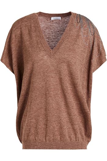 BRUNELLO CUCINELLI Bead-embellished mélange linen and cotton-blend vest
