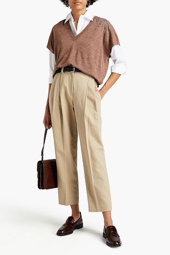 BRUNELLO CUCINELLI Bead-embellished mélange linen and cotton-blend vest