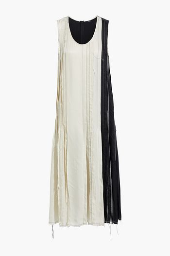 JOSEPH Dea frayed pintucked two-tone cupro dress