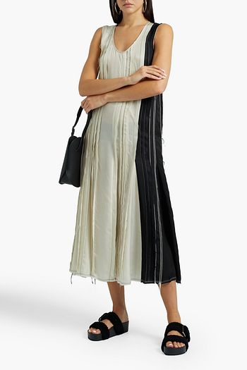 JOSEPH Dea frayed pintucked two-tone cupro dress
