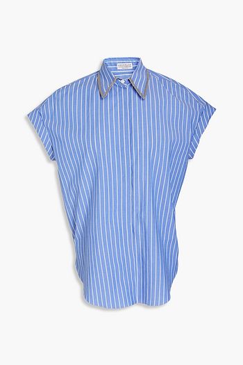 BRUNELLO CUCINELLI Bead-embellished striped stretch-cotton poplin shirt