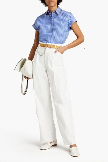 BRUNELLO CUCINELLI Bead-embellished striped stretch-cotton poplin shirt