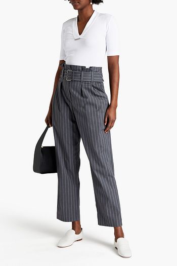 BRUNELLO CUCINELLI Belted pinstriped stretch-cotton tapered pants