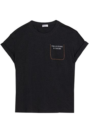 BRUNELLO CUCINELLI Bead-embellished printed cotton-jersey T-shirt