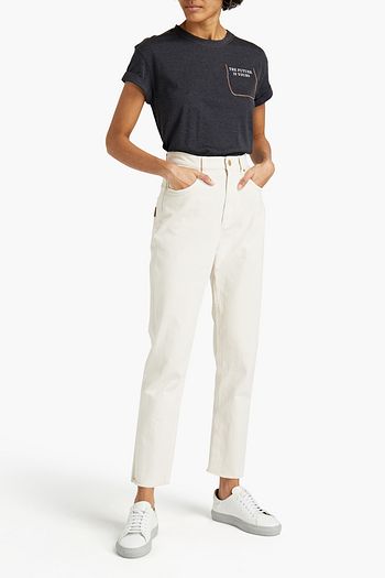 BRUNELLO CUCINELLI Bead-embellished printed cotton-jersey T-shirt