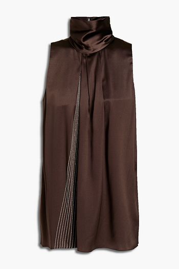 BRUNELLO CUCINELLI Pleated bead-embellished stretch-silk satin top