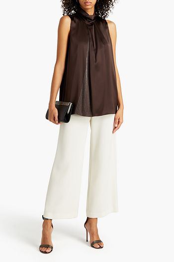 BRUNELLO CUCINELLI Pleated bead-embellished stretch-silk satin top