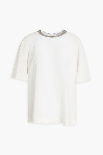 BRUNELLO CUCINELLI Bead-embellished silk crepe de chine top