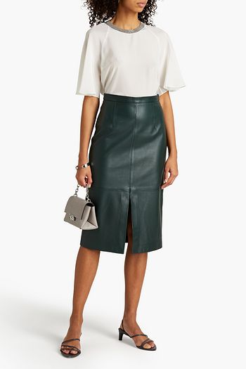 BRUNELLO CUCINELLI Bead-embellished silk crepe de chine top