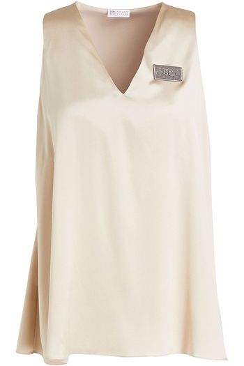 BRUNELLO CUCINELLI Appliquéd stretch-silk satin top