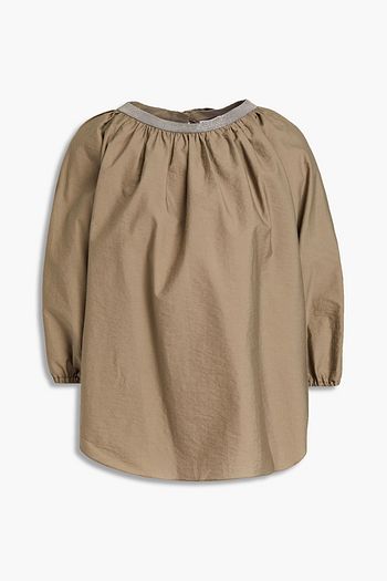 BRUNELLO CUCINELLI Bead-embellished crinkled cotton-blend poplin blouse