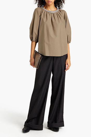 BRUNELLO CUCINELLI Bead-embellished crinkled cotton-blend poplin blouse