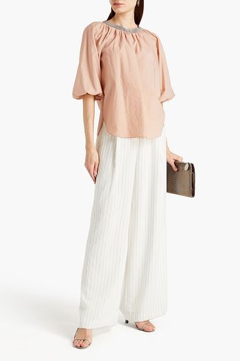BRUNELLO CUCINELLI Bead-embellished pleated cotton-blend poplin blouse