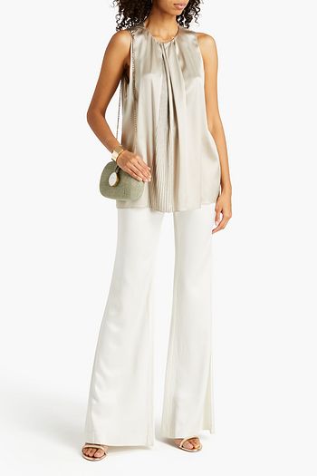BRUNELLO CUCINELLI Bead-embellished pleated stretch-silk satin top