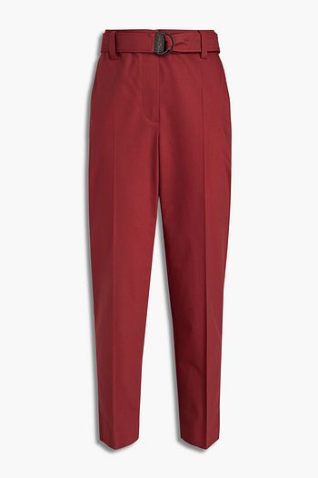 BRUNELLO CUCINELLI Cropped belted stretch-cotton twill tapered pants