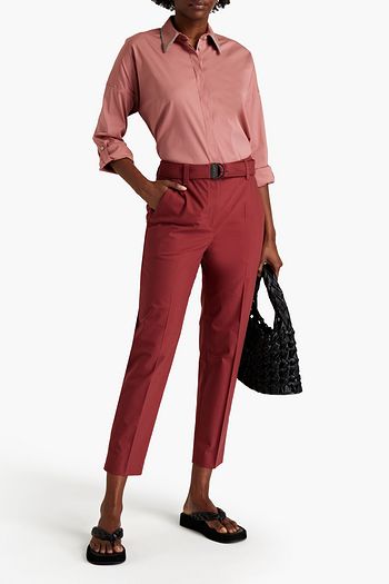 BRUNELLO CUCINELLI Cropped belted stretch-cotton twill tapered pants