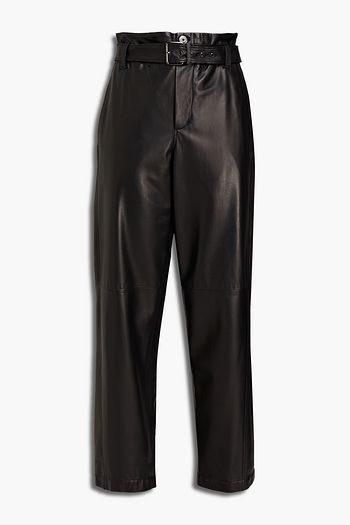 BRUNELLO CUCINELLI Belted bead-embellished leather tapered pants