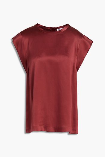BRUNELLO CUCINELLI Bead-embellished stretch-silk satin top
