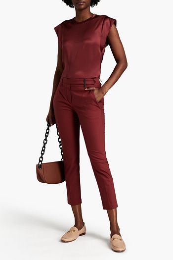 BRUNELLO CUCINELLI Bead-embellished stretch-silk satin top