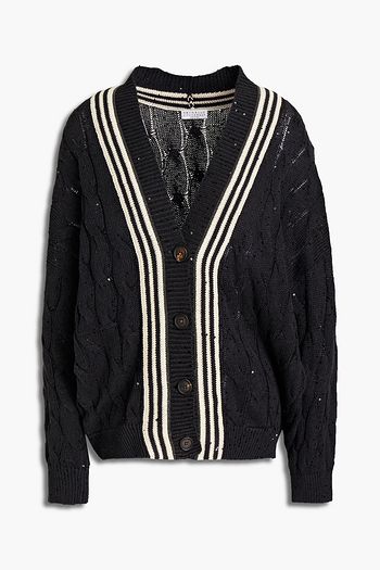 BRUNELLO CUCINELLI Embellished cable-knit cotton-blend cardigan