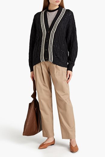 BRUNELLO CUCINELLI Embellished cable-knit cotton-blend cardigan