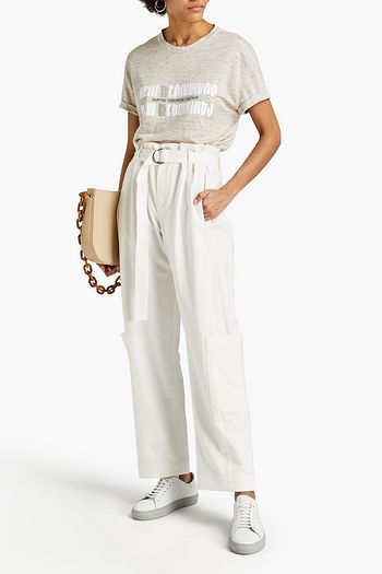 BRUNELLO CUCINELLI Bead-embellished printed linen and silk-blend jersey T-shirt