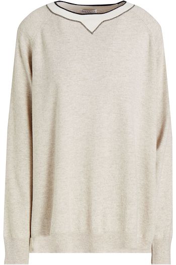 BRUNELLO CUCINELLI Bead-embellished mélange cashmere sweater