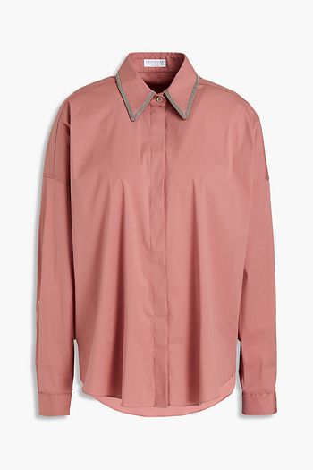 BRUNELLO CUCINELLI Bead-embellished cotton-blend stretch-poplin shirt