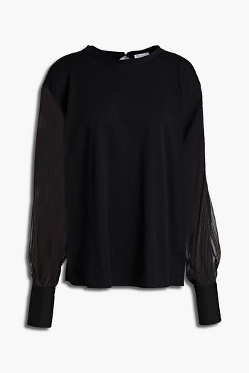 BRUNELLO CUCINELLI Organza-paneled bead-embellished cotton-jersey top